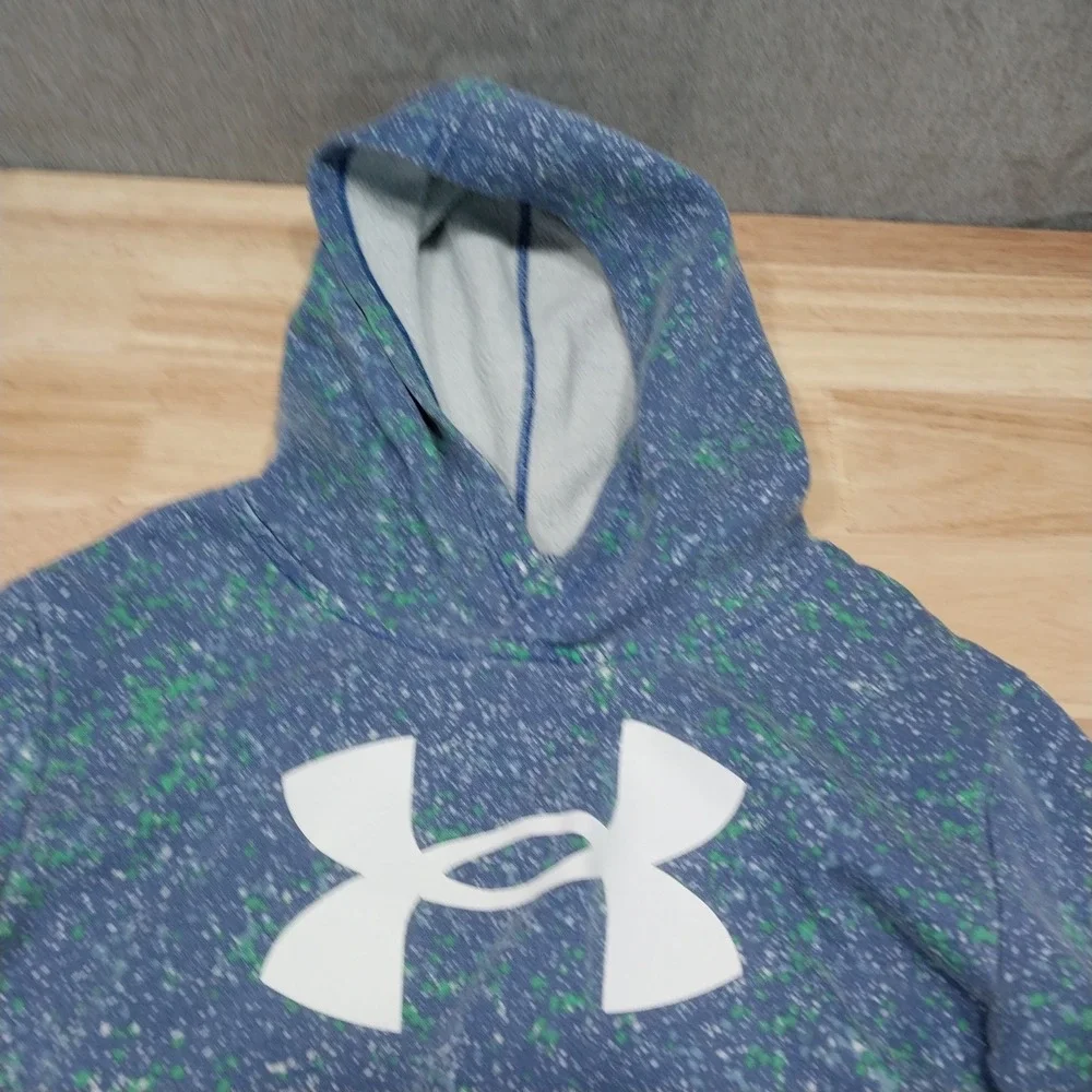 Under Armour Boys Hoodie Splatter Print Logo Fleece Size 7 Blue